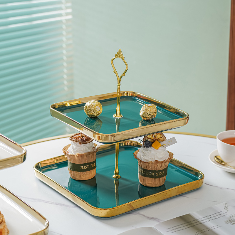 Luz nórdica de lujo de tres capas plato de fruta sala de estar hogar cerámica caramelo merienda plato té de la tarde postre mesa de decoración bandeja