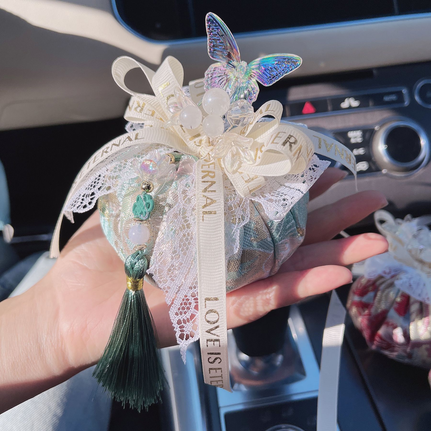 Guofeng Car Bamboo Charcoal Aromatherapy Bag Internet Red Butterfly Tassel Car Ornaments New Smell Removal Car Interior Decoration Supplies