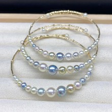 日本Akoya海水珍珠手镯3.0-6.5mm近圆微瑕强光18k金配饰性价比高