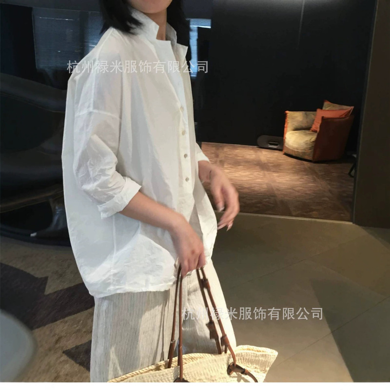 High-Quality Paper-Like Pima Cotton Cuban Collar Boxy Pullover Shirt H37883 Wholesale Dropshipping