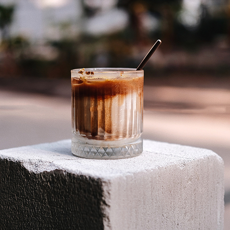 Ins-Style Cafe Iced American Latte Coffee Cup Latte Art Cup Cold Brew Mocha Coffee Retro Striped Glass Cup