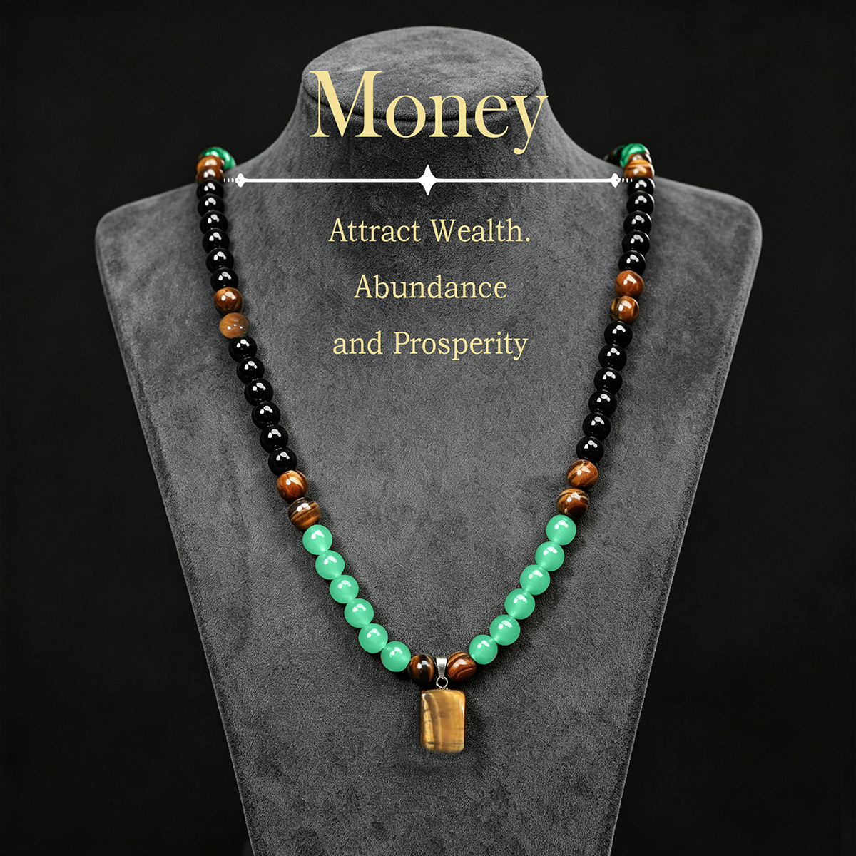 8mm Handmade Tiger Eye Stone Necklace Imitation Obsidian Green Aventurine Beaded Irregular Square Pendant Necklace Set