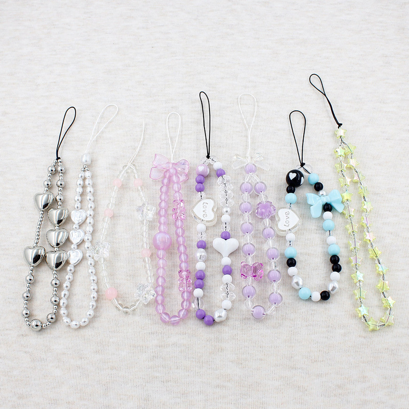 Korean and Japanese style heart-shaped five-pointed star phone lanyard, fresh and sweet bow phone chain, CCD camera bag accessory Korean and Japanese style heart-shaped five-pointed star phone lanyard, fresh and sweet bow phone chain, CCD camera bag accessory
