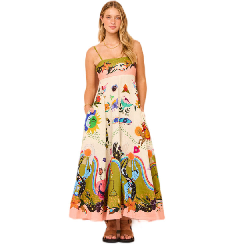 Printing Design Streetwear Style Wholesale Women's Streetwear Printing Graffiti Holiday Daily Strap Sleeveless Swing Dress