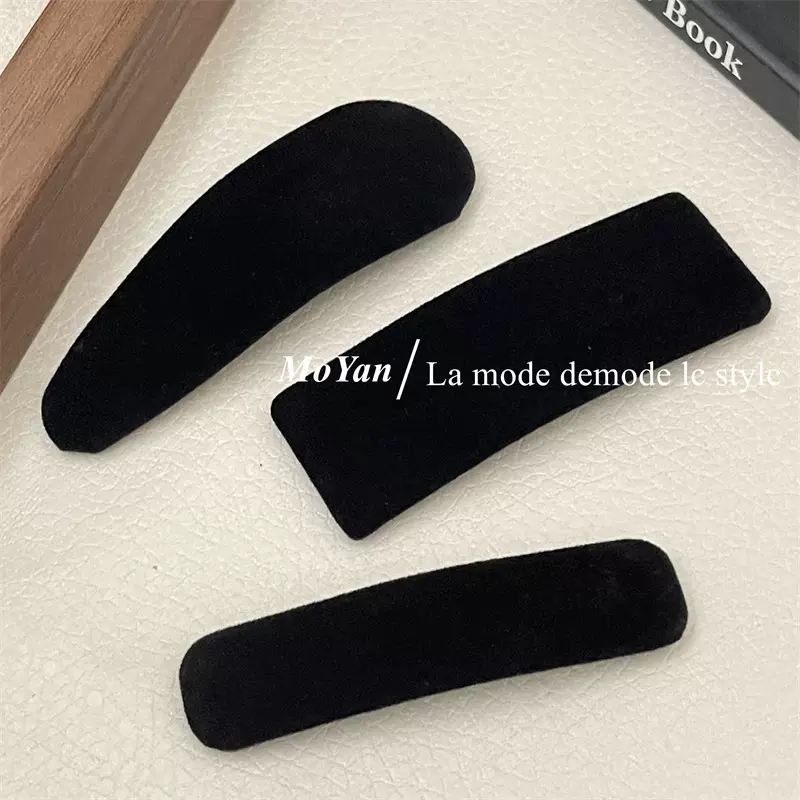 复古黑色丝绒发夹女纯色简约侧边bb夹子新款刘海夹后脑勺碎发发卡