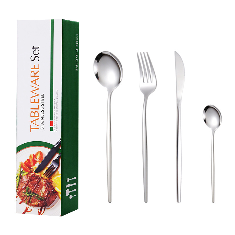 Juego de vajilla de comida occidental de acero inoxidable portugués transfronterizo Juego de 24 piezas Cuchillo, tenedor, cuchara, postre, tenedor, cuchara, regalo