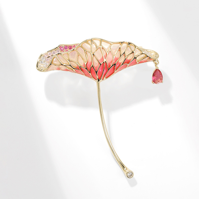 New design advanced lotus leaf brooch, handmade enamel color gradual change pin_voghion.com