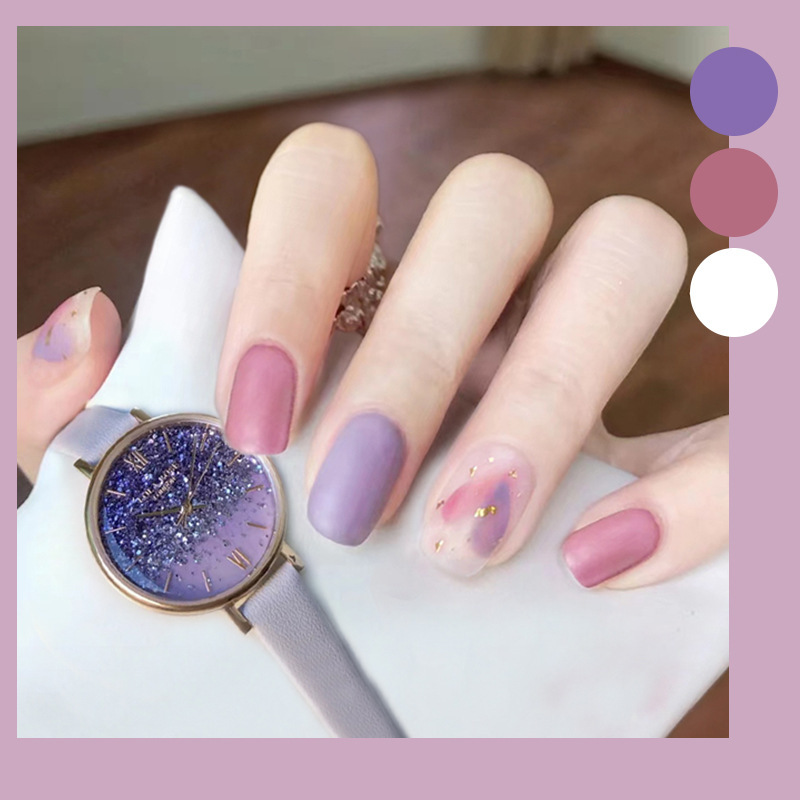 X017 Fake Nail Patch Wear Armor Waterproof Nail Patch Purple Oil Painting Frosted Temperament Whitening Finished Nail Patch