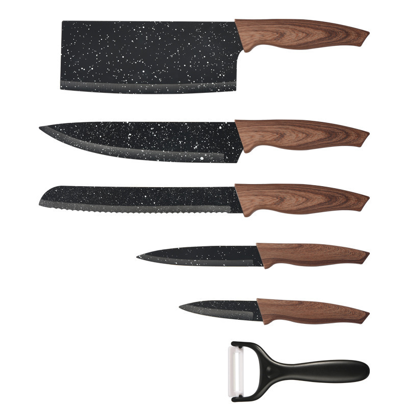 Amazon Venta caliente cuchillo de cocina traje antiadherente negro Acero inoxidable cuchillo de corte cuchillo de fruta cuchillo de cocina para chef