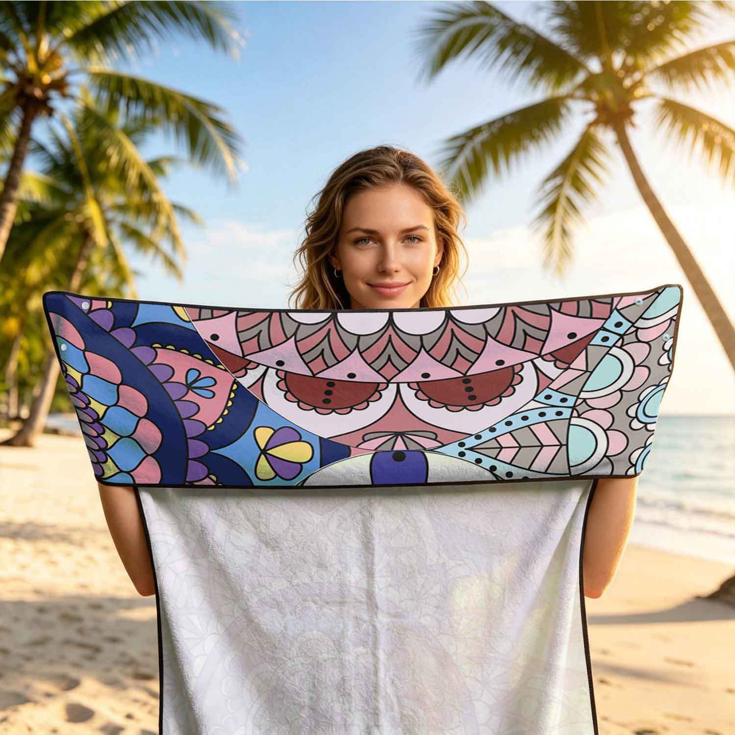 Printed bath towel and car seat cover 2-in-1, ultra-fine fiber outdoor beach and car dual-use universal seat cushion
