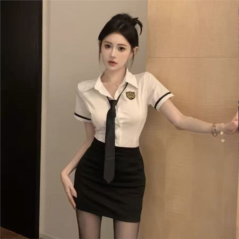 Summer Women's Fashion Business Wear Elegant Work Clothes College Style JK Uniform Shirt Hip Skirt suit Two-piece Set