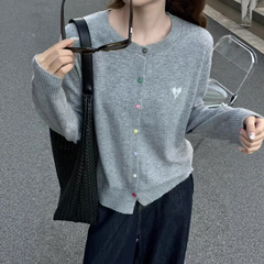 濮院系羊毛开衫圆领开衫刺绣彩色纽扣外套秋装长袖韩版毛衣上衣女