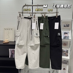 山系风！松紧腰宽松轻量梭织拼接休闲裤NY多口袋工装阔腿裤男女款