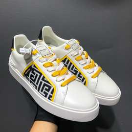 Balma*n巴尔蔓时尚白色拼黄色帆布纹低帮男鞋厚底小白鞋休闲鞋