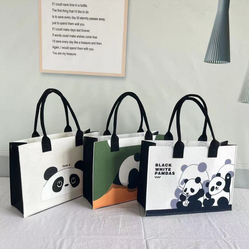 New Style Printed Cartoon National Fashion Flower Flower Panda Felt Bag Cute Fashion All-match Accompanying Gift Large Capacity Handbag