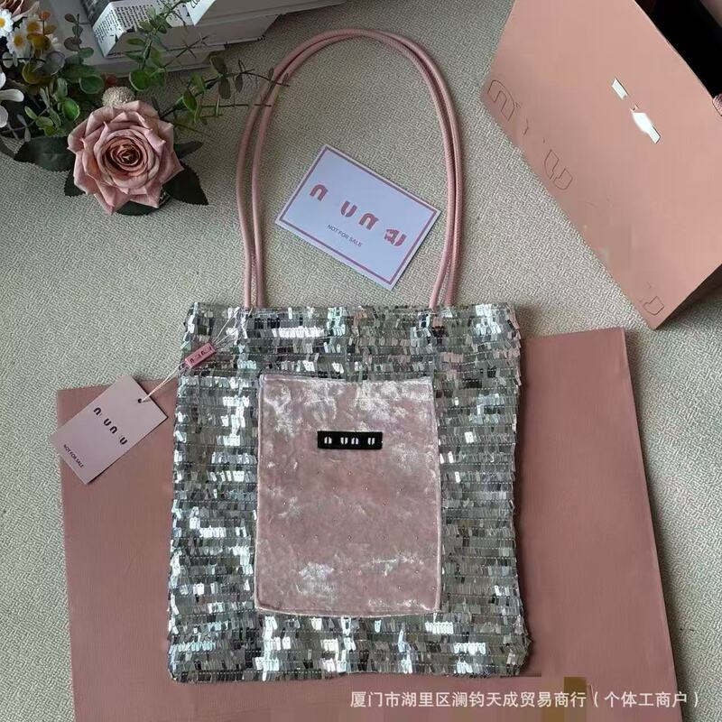Counter Vip Gift Letter m Silver Sequin Bag Small Tote Bag Canvas Bag Ins Style iPad Handbag Collection