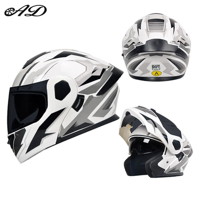 Motosiklet kaskı (dəbilqə) – Helmet for All Seasons, Electric Vehicle - dot3c-white-mecha-black-tea-mirror-high-definition-mirror-m-size-55-56cm