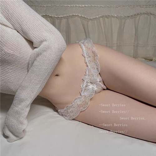 Lace open low-waist thong pearl massage sexy panties T-string bow hollow women's panties sexy