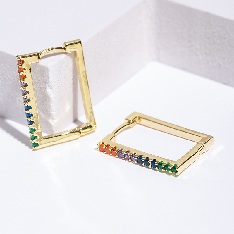 Copper Material 1 Pair Casual Elegant Geometric Plating Copper Zircon Hoop Earrings