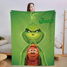 亚马逊热卖格林奇法兰绒毛毯单面印花办公室午睡空调盖毯一件代发