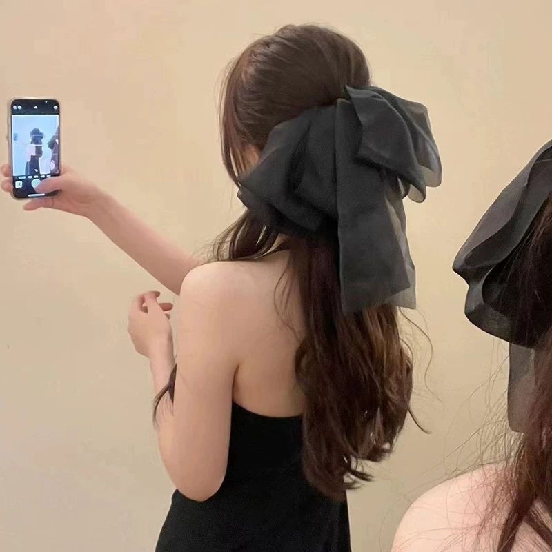 花柄リボンポニーテールクリップ、スーパーフェアリー多層パープルエレガントシフォングリッパー、ボリュームを強調、多用途でファッショナブルなシャーククリップ|undefined