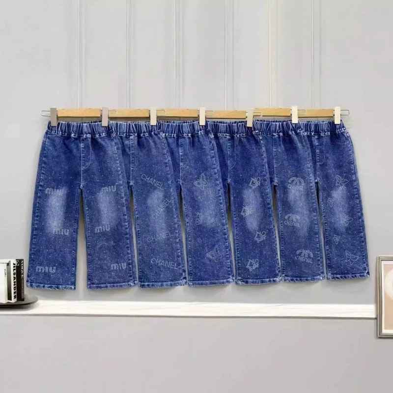 Джинсы для девочек Весенние и осенние узкие расклешенные брюки для детей иностранные модные дикие мальчики корейские брюки для женщин внешней торговли