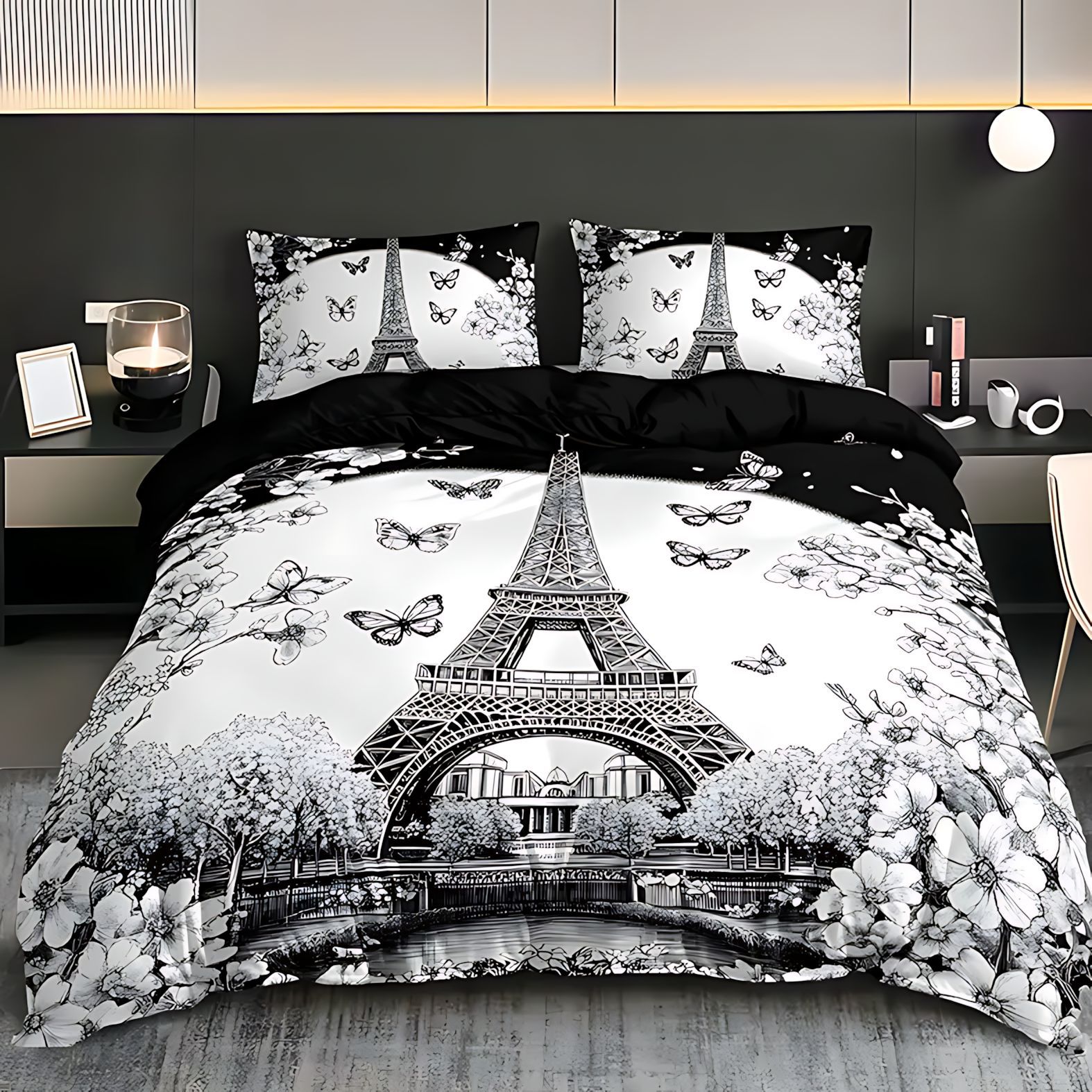 TEMU / JIT Transfronterizo Kit de colcha de cama de impresión digital para la Torre Eiffel de París