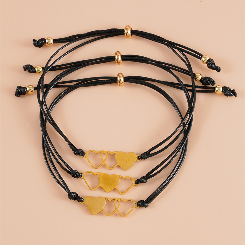 Fashion Heart Shape Stainless Steel Hollow Out Bracelets 3 Piece Set