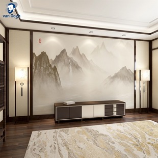 Living room new Chinese landscape ink painting wall covering TV sofa background wall wallpaper light luxury artistic conception bedroom 3d wallpaper