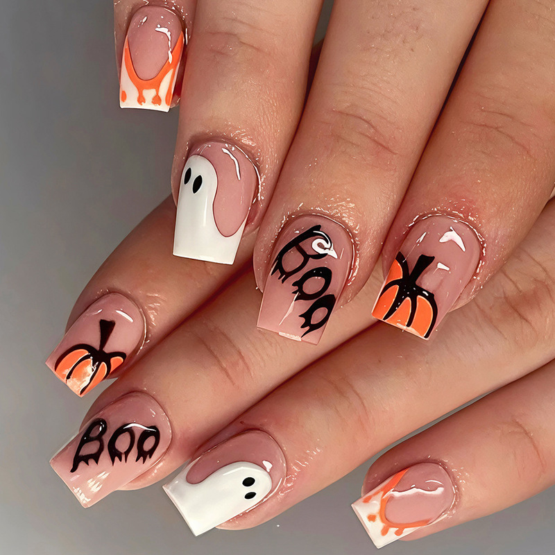 Cross-Border Halloween Nail Art Pumpkin Ghost Nail Pieces Boo Orange Bloodstain French Press-On Fake Nails Cross-Border Halloween Nail Art Pumpkin Ghost Nail Pieces Boo Orange Bloodstain French Press-On Fake Nails