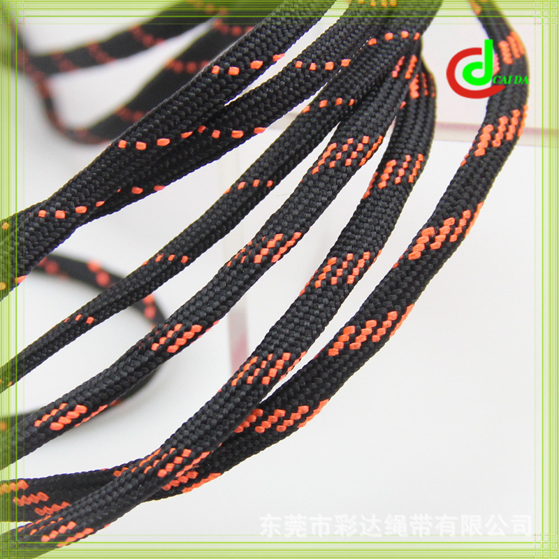 厂家荐 5MM宽黑色橙色间隔条纹路编织空心涤纶编织服饰配件玩具绳