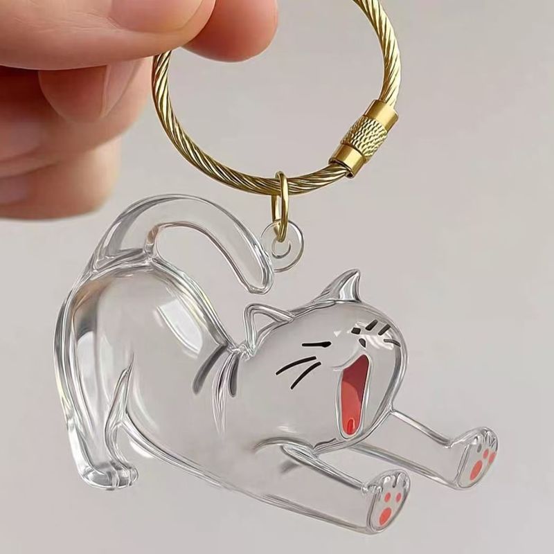 新款躺猫伸懒腰猫透明猫毛收纳扭蛋吊饰钥匙扣包包挂件纪念收藏|undefined