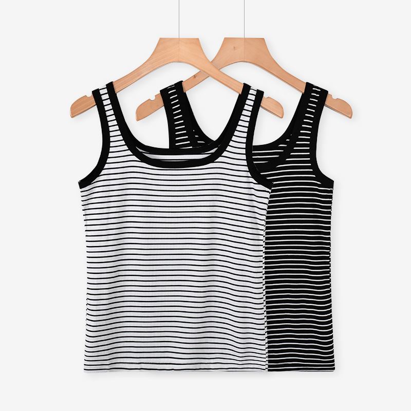 Striped Suspbottomer Sports Knitted Vest for Women Summer Elastic Inner Bottoming Thin Outer Wear Short Top for Small People