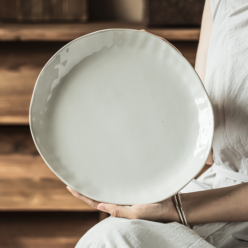 Placa redonda occidental placa de cerámica grande Placa de carne avanzada restaurante occidental bandeja blanca Placa de pasta placa al por mayor