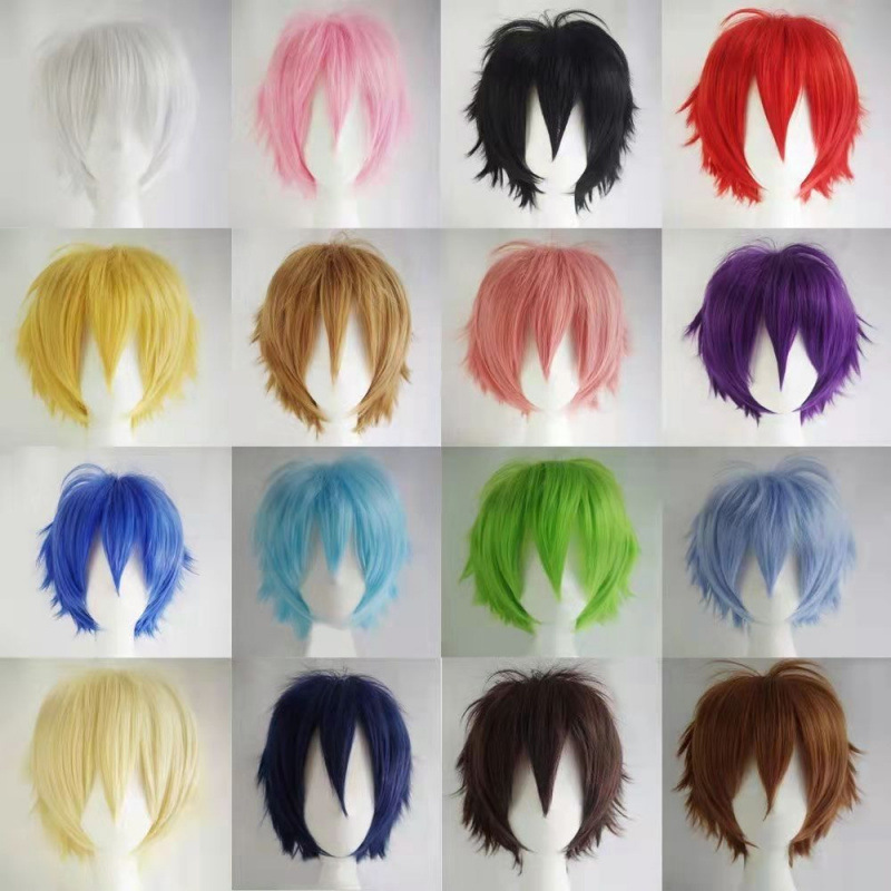Jifu Anime Wig Fake Hair Universal Color Harajuku Reverse Curl Men's European and American Short Hair Reverse Curl Style
