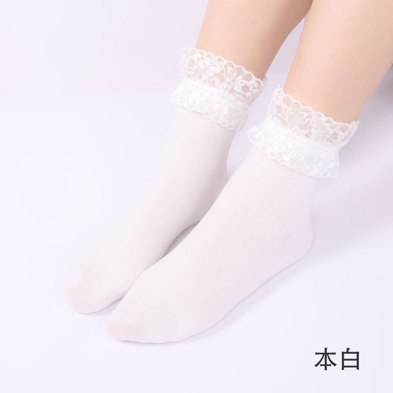 Calcetines de algodón de encaje de niña japonesa calcetines de mujer calcetines de media pantorrilla calcetines de estudiante Lolita de color sólido calcetines de Primavera al por mayor