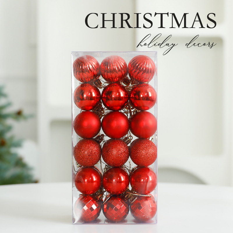 Amazon decoraciones de Navidad 4cm / 36pcs barril pintado conjunto de bolas de Navidad colgante de árbol de Navidad al por mayor