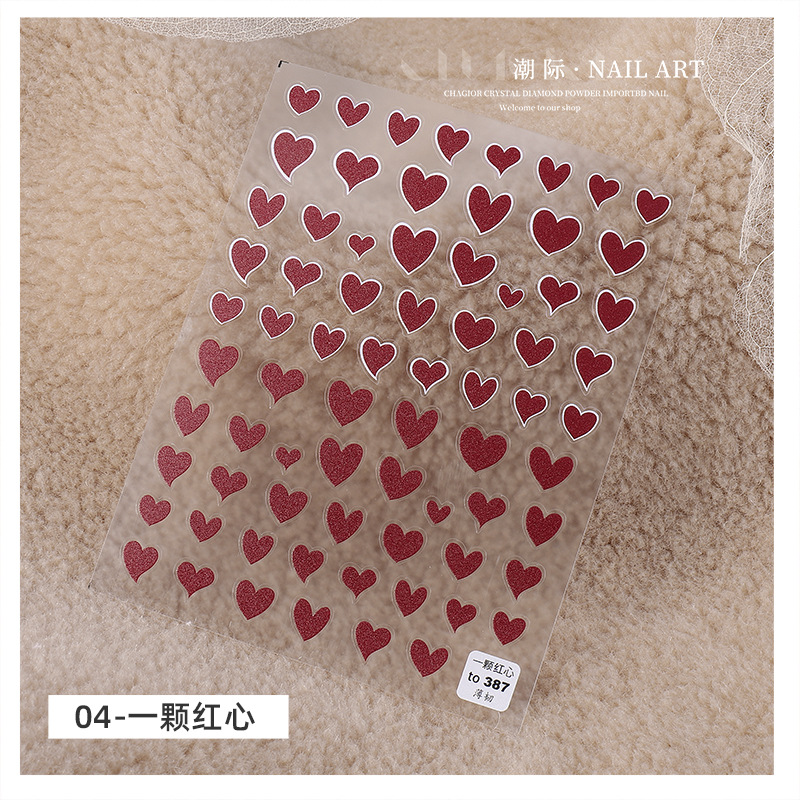 Estrella blanca 3D con adhesivo japonés 3D que no se desvanece Popular en línea celebridad amor uñas pegatinas vino rojo melocotón corazón