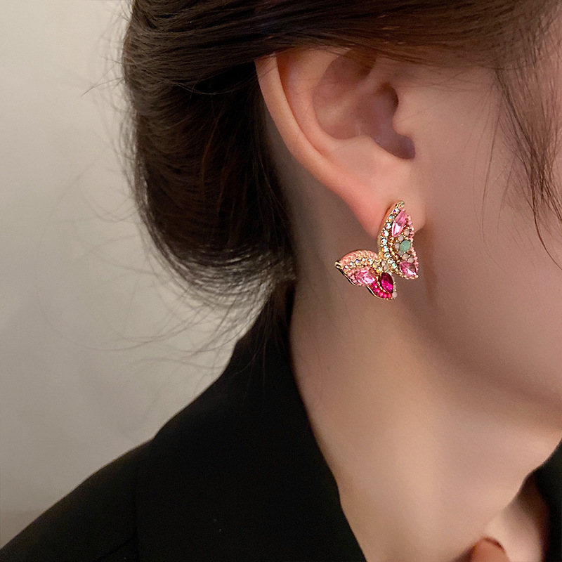 Lady Insect Butterfly Alloy Inlay Rhinestones Women's Ear Studs display picture 4