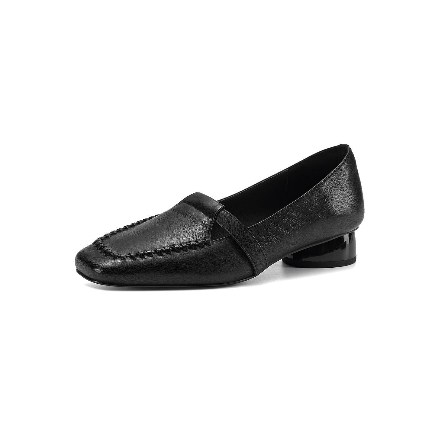 Giày da cừu nữ mũi vuông gót thấp dáng đơn giản — đen chi tiết 27