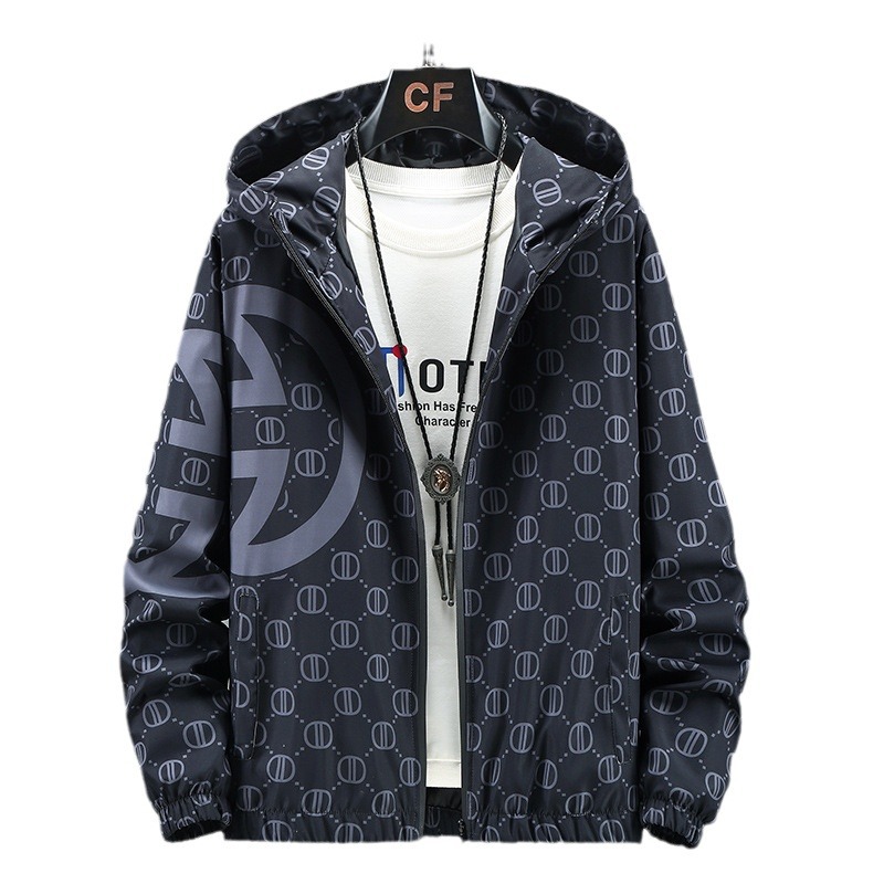 Ανδρικά εξωτερικά ρούχα, μοντέρνα μπουφάν μάρκας, νέα τάση φθινοπώρου, όμορφο, ευέλικτο, κουκούλα_voghion.com