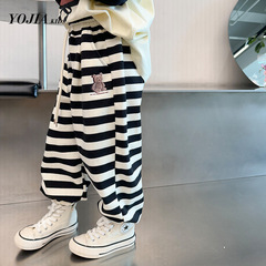 YOJIA女童條紋褲子春秋2024新款洋氣運動褲大童衛褲春夏兒童長褲