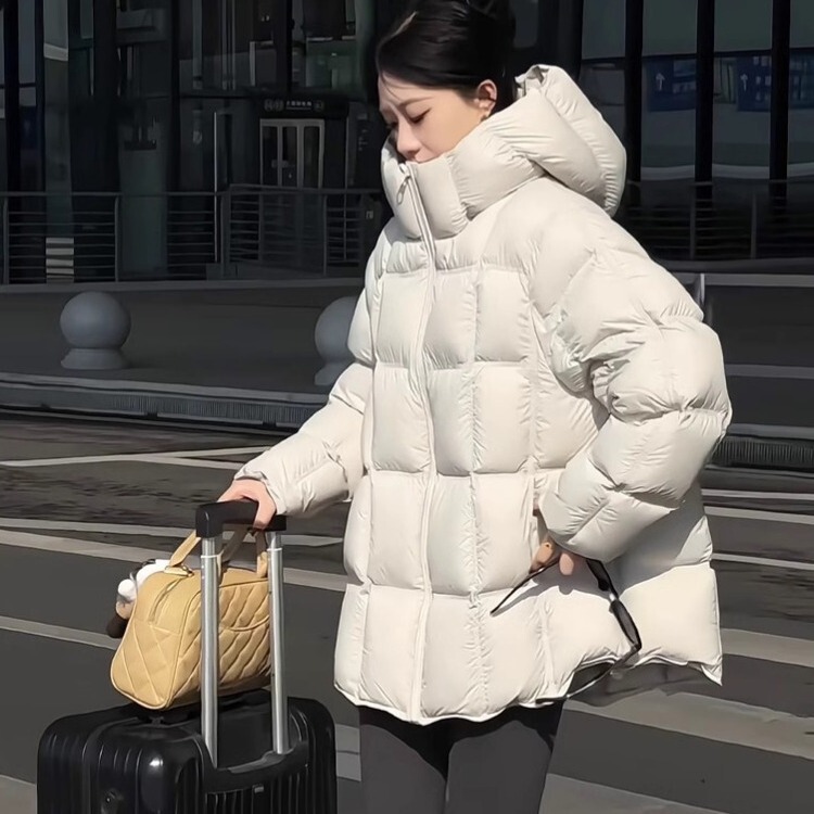 2025 New Style Cotton-Padded Jacket for Women, Short Style, Large Size, Cloud Puff Hooded Square Korean Style Loose down Cotton Coat