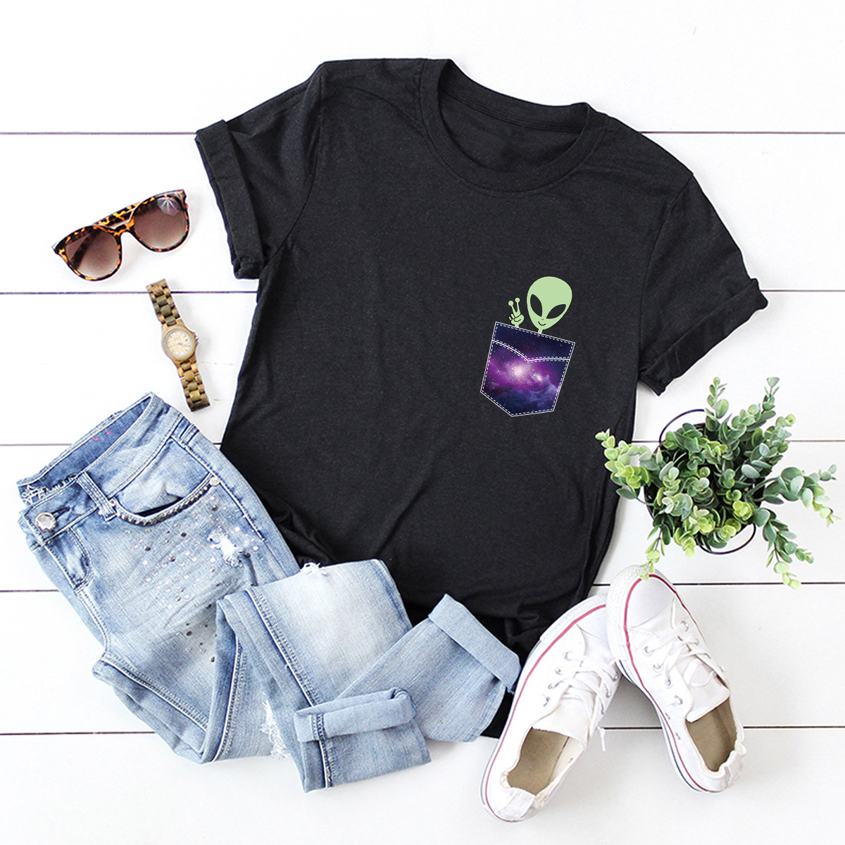 bolsillo alienígena camiseta de manga corta nihaostyles ropa al por mayor NSSN83717