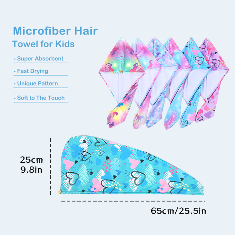 Absorción engrosada de agua para niños arco iris impresión sombrero de cabello seco envoltura de cabello microfibra lindo bebé niña bolsa de cabello seco
