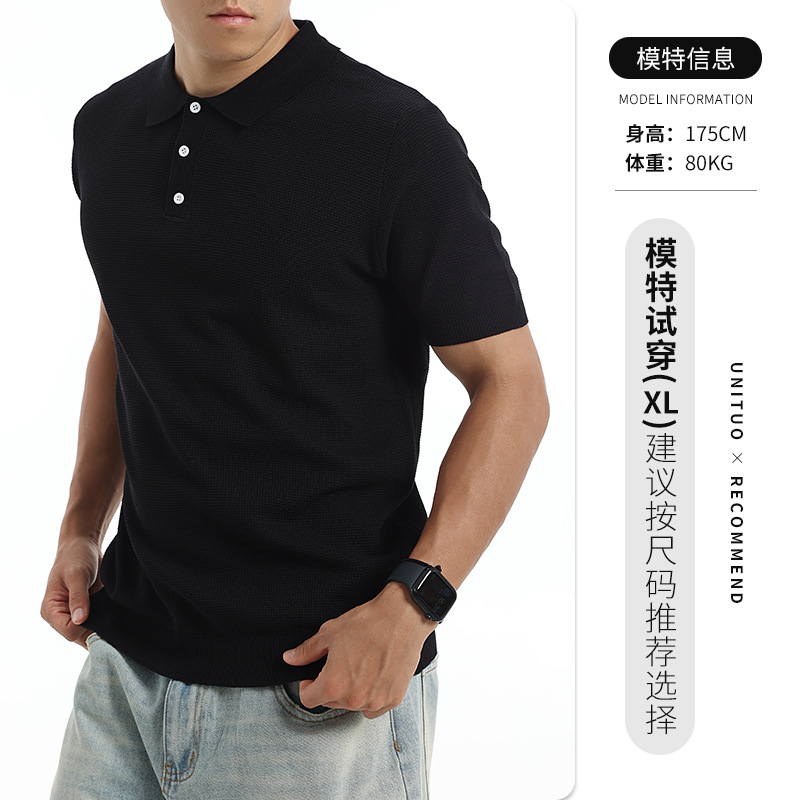 Verano nuevo hombre waffle textura hielo tejido polo camiseta transpirable manga corta negocios ropa casual hombre