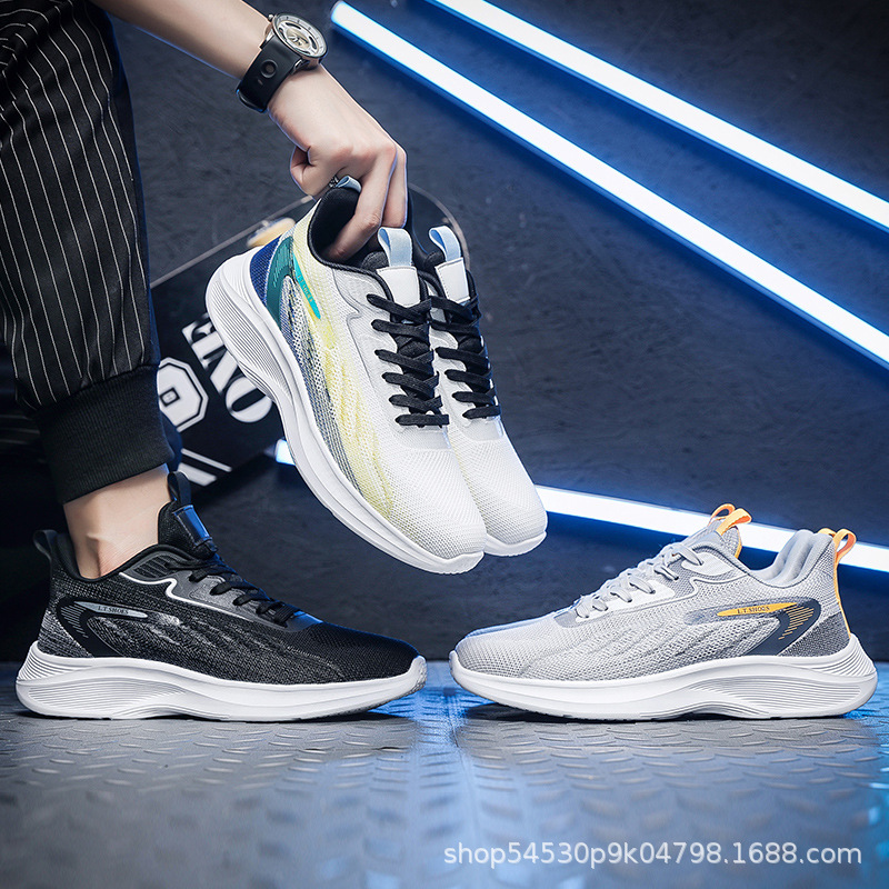 Los hombres de la escuela secundaria transpirable estudiante volando tejido plataforma casual zapatillas de deporte de los hombres zapatos de malla de todos los partidos de la plataforma de la Juventud