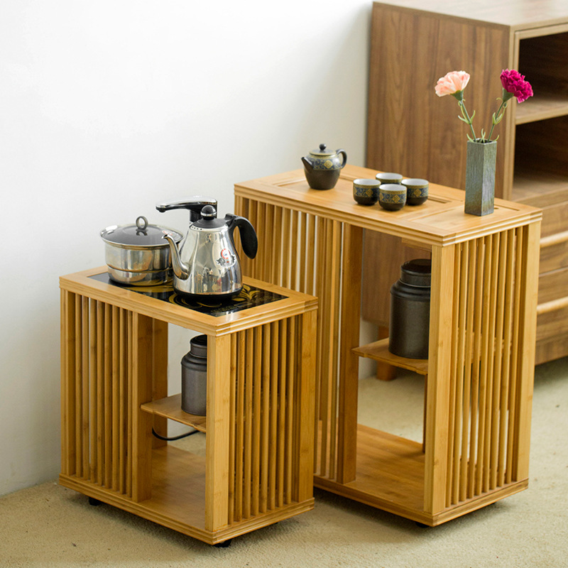 Nuevo carrito de té de bambú chino pequeño gabinete de té Kung Fu juego de té traje bandeja de té de bambú Cocina de Inducción automática mesa de té de agua