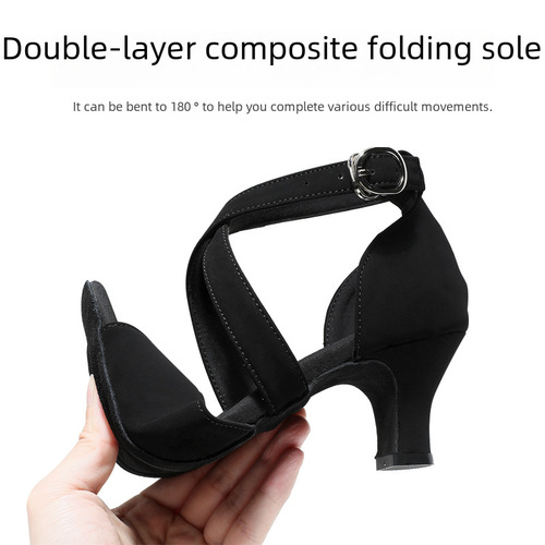 Ladies' Latin Dance Shoes, Adult Square Dance Shoes, Heel Ballroom Dance Shoes, Calfskin Leather Sandals, Single Shoes for Wholesale