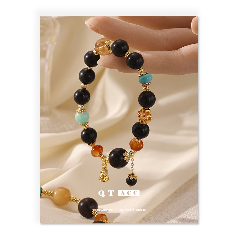 China estilo retro piedra de pino amarillo cristal ágata perlas de piedra natural ágata cuentas pulseras pulseras